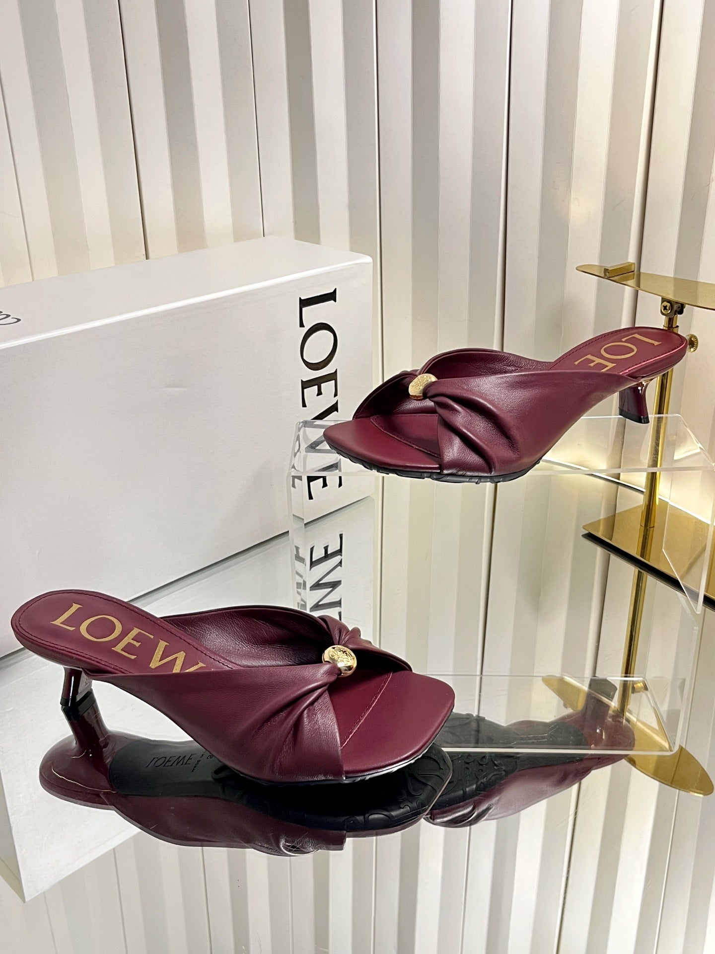 LOEWE 26S HEELED SANDALS 45 MM IN DARK RED CALFSKIN