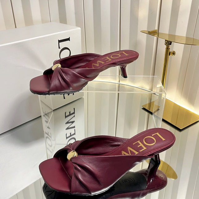 LOEWE 26S HEELED SANDALS 45 MM IN DARK RED CALFSKIN