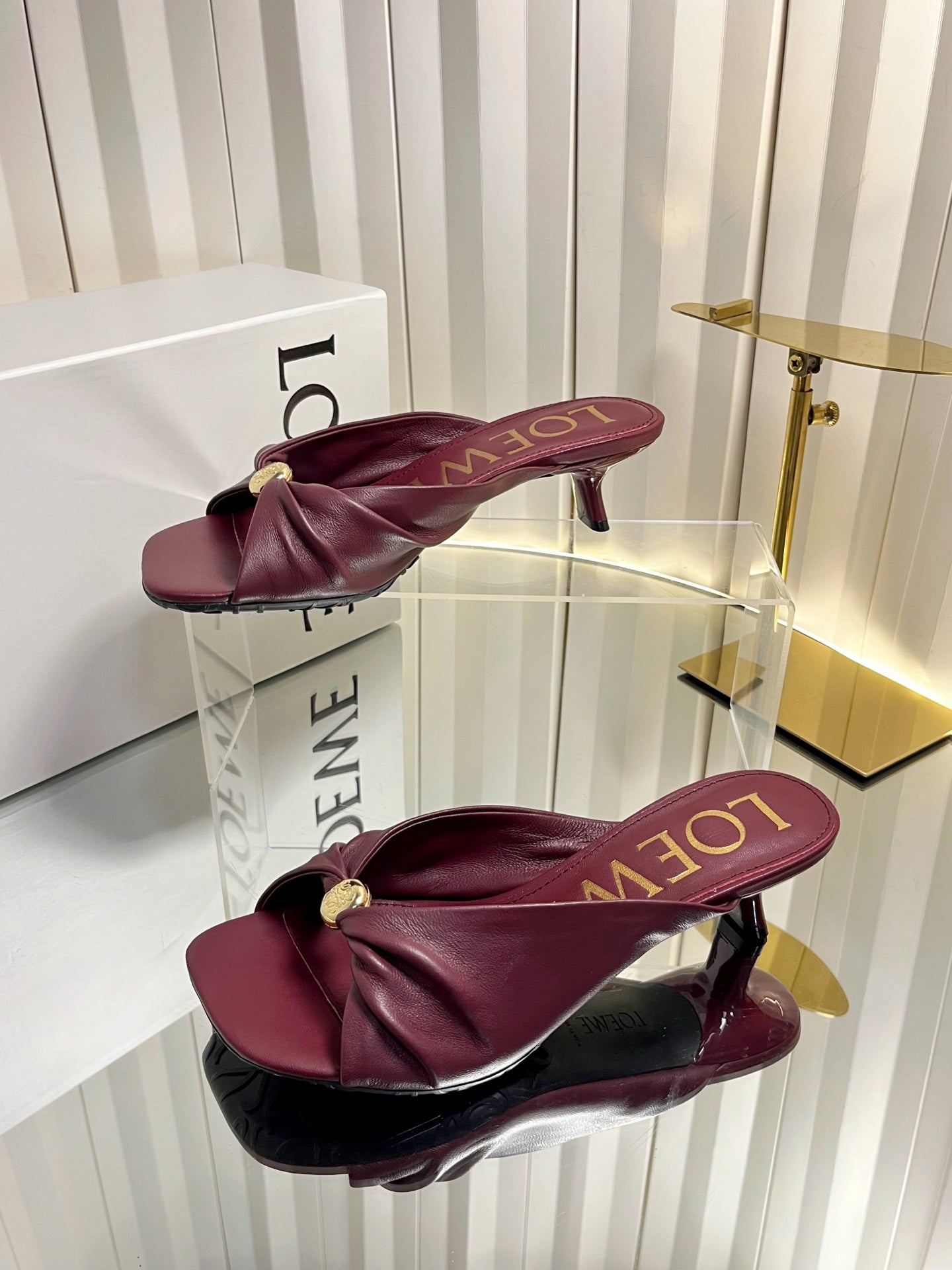 LOEWE 26S HEELED SANDALS 45 MM IN DARK RED CALFSKIN