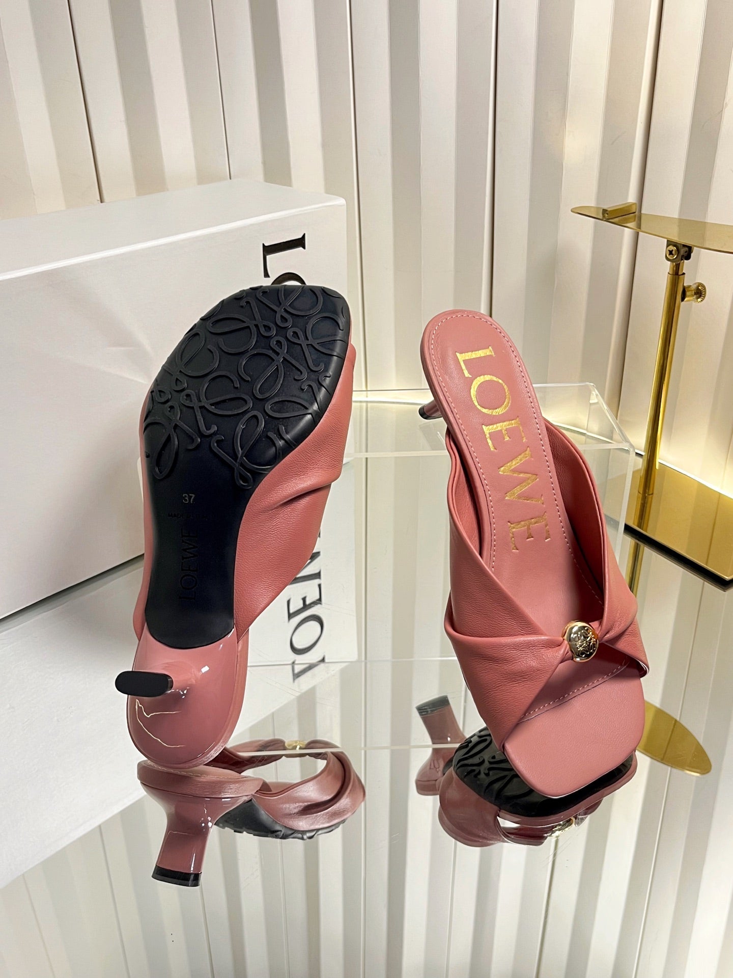 LOEWE 26S HEELED SANDALS 45 MM IN DUSTY PINK CALFSKIN