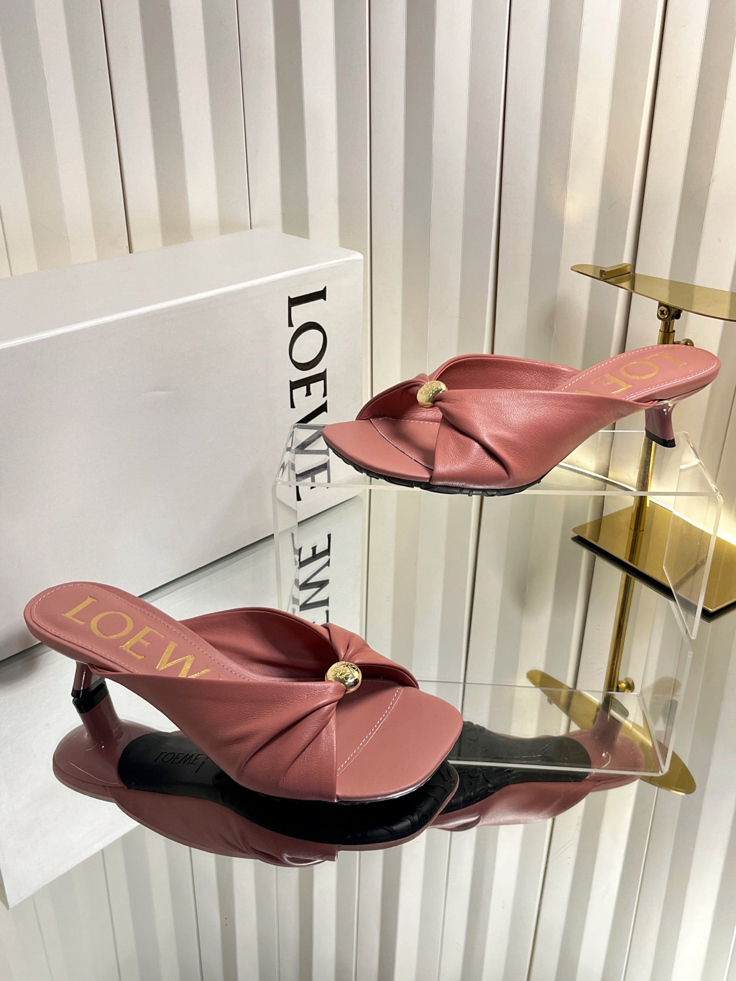 LOEWE 26S HEELED SANDALS 45 MM IN DUSTY PINK CALFSKIN