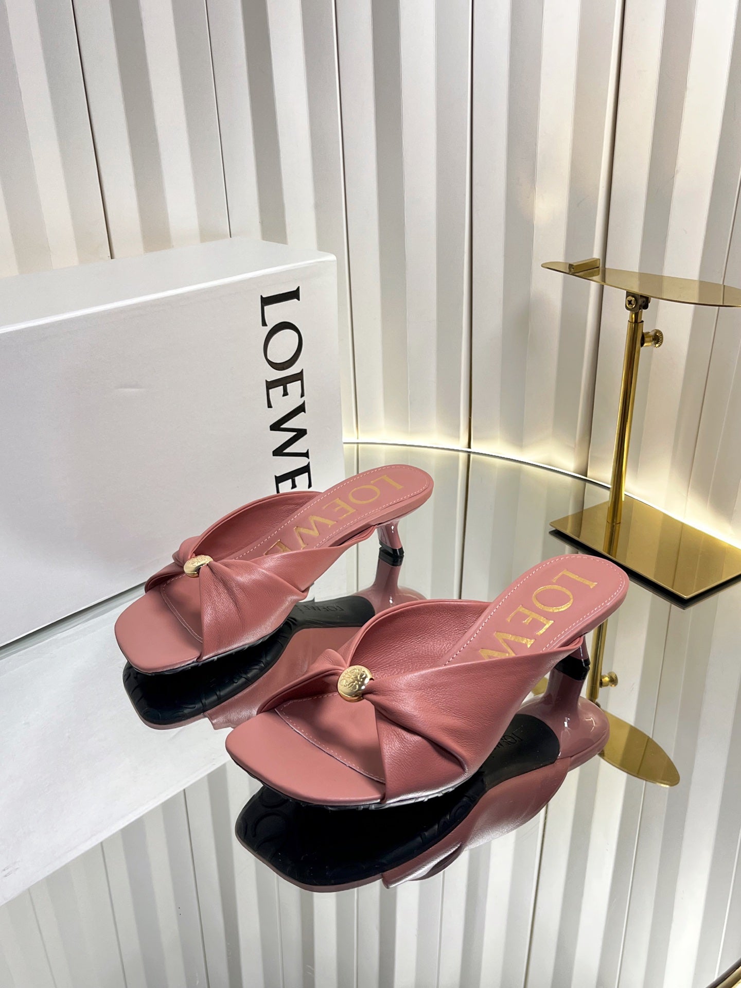 LOEWE 26S HEELED SANDALS 45 MM IN DUSTY PINK CALFSKIN