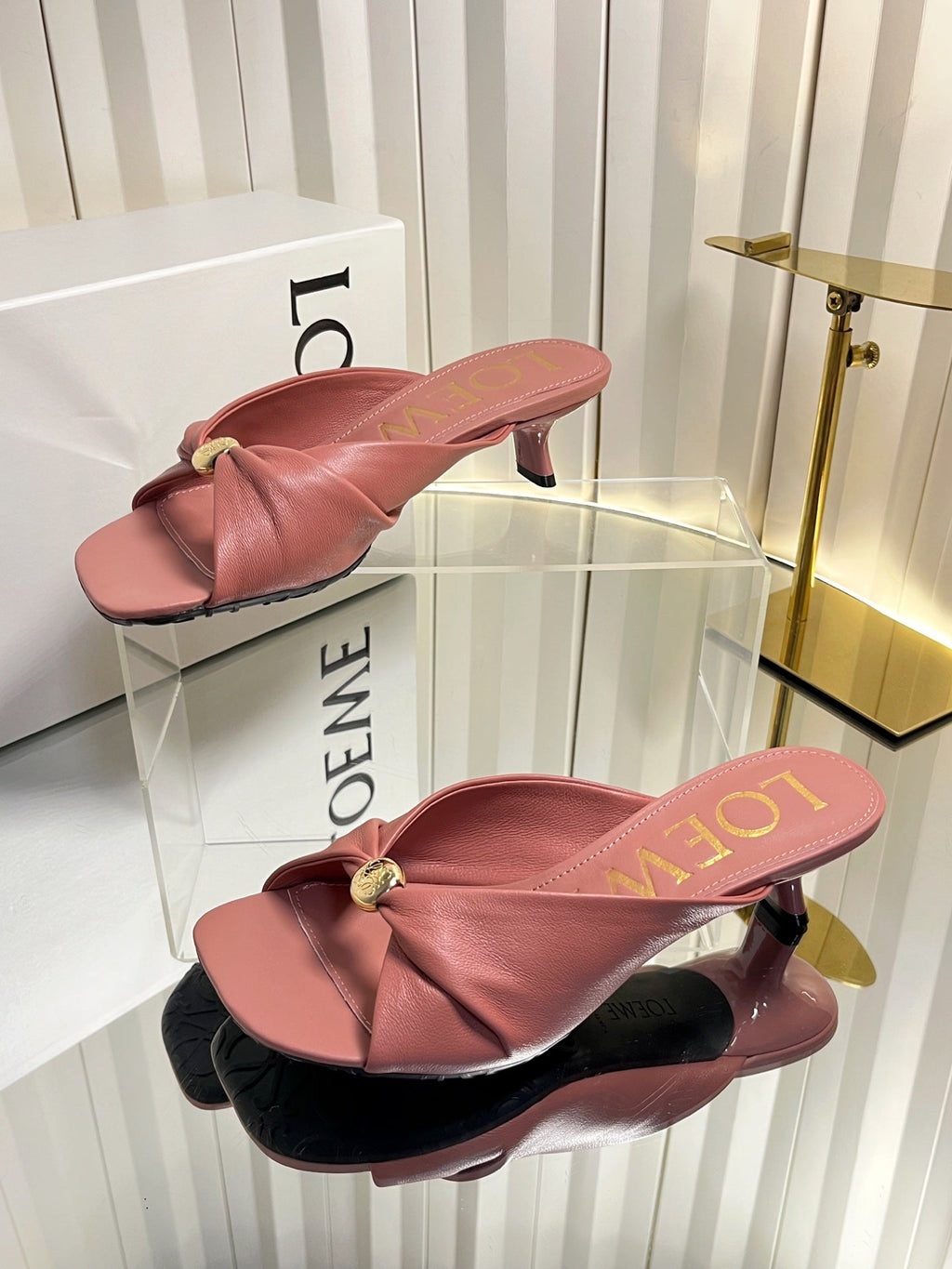 LOEWE 26S HEELED SANDALS 45 MM IN DUSTY PINK CALFSKIN