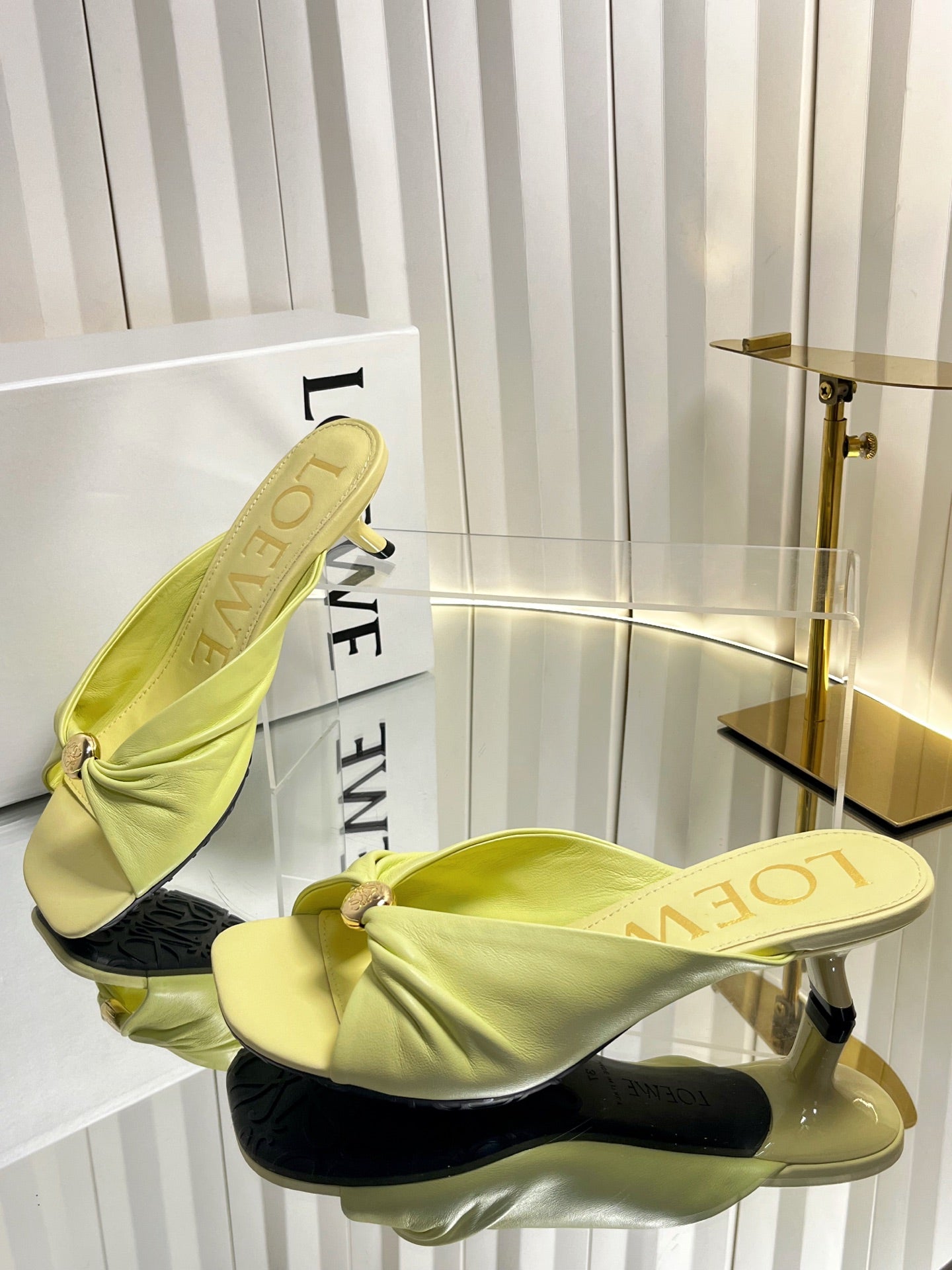 LOEWE 26S HEELED SANDALS 45 MM IN LIGHT YELLOW CALFSKIN