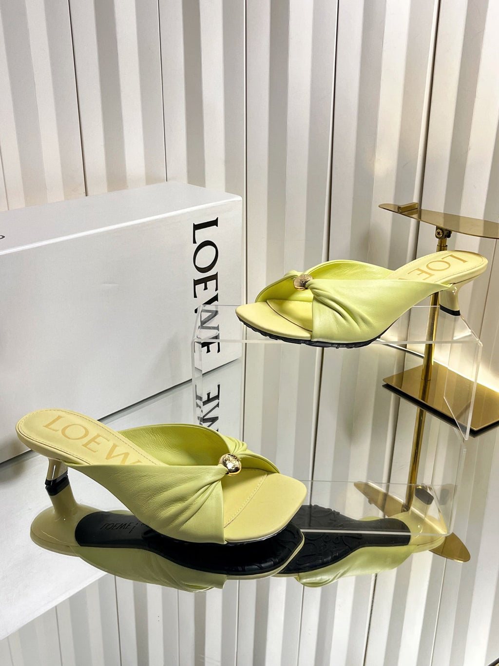 LOEWE 26S HEELED SANDALS 45 MM IN LIGHT YELLOW CALFSKIN