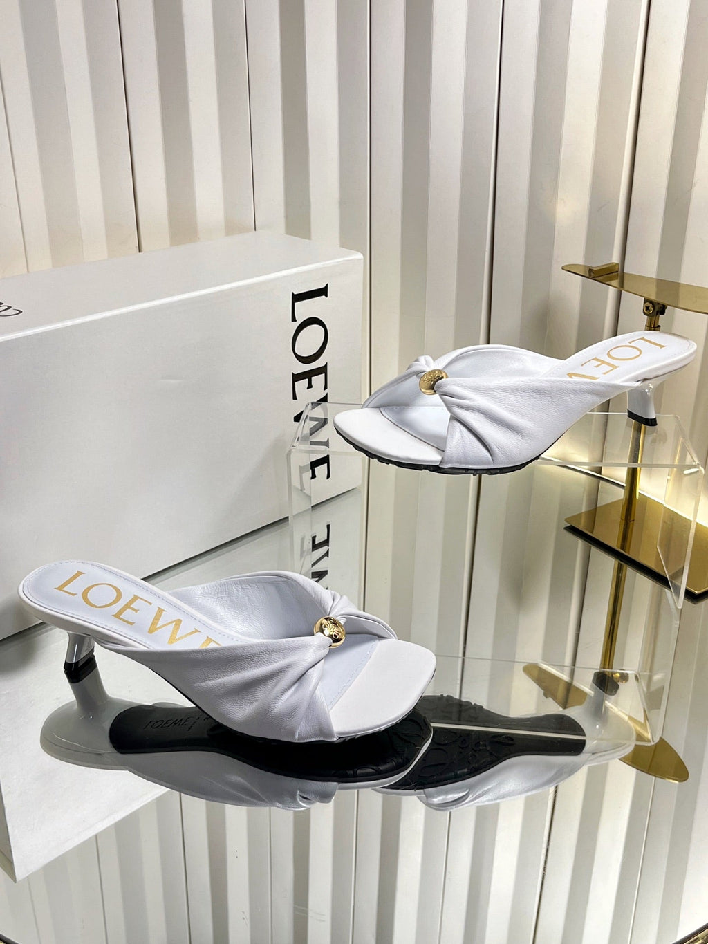 LOEWE 26S HEELED SANDALS 45 MM IN WHITE CALFSKIN