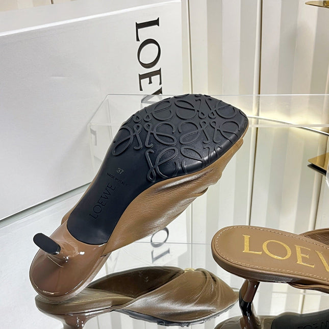 LOEWE 26S HEELED SANDALS 45 MM IN CAMEL BROWN CALFSKIN