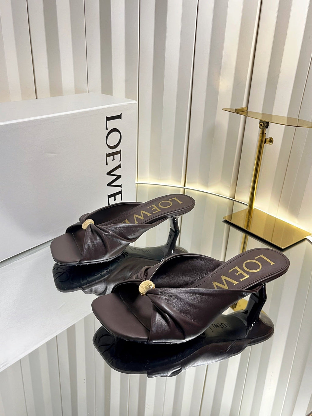 LOEWE 26S HEELED SANDALS 45 MM IN DARK BROWN CALFSKIN