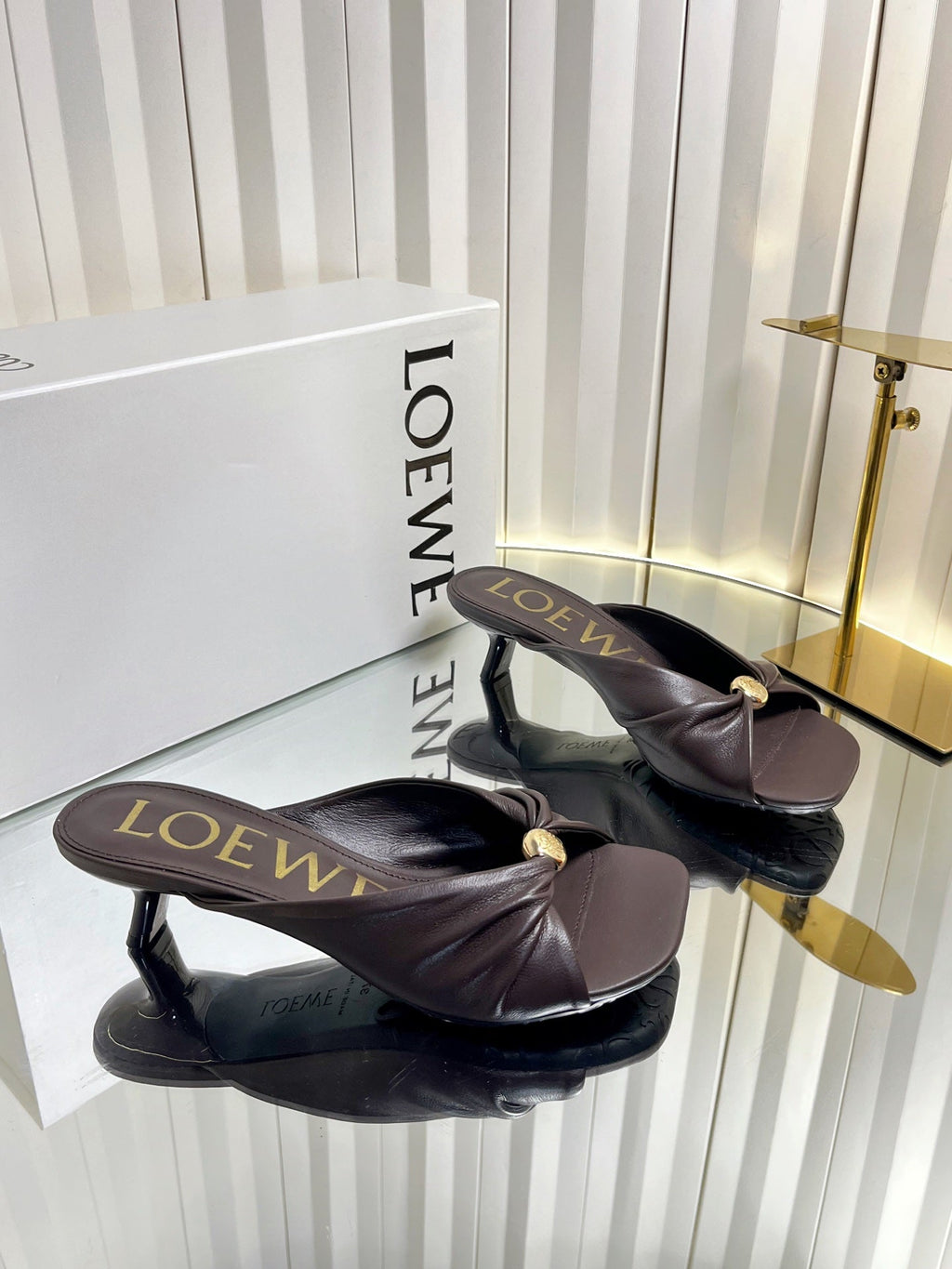 LOEWE 26S HEELED SANDALS 45 MM IN DARK BROWN CALFSKIN