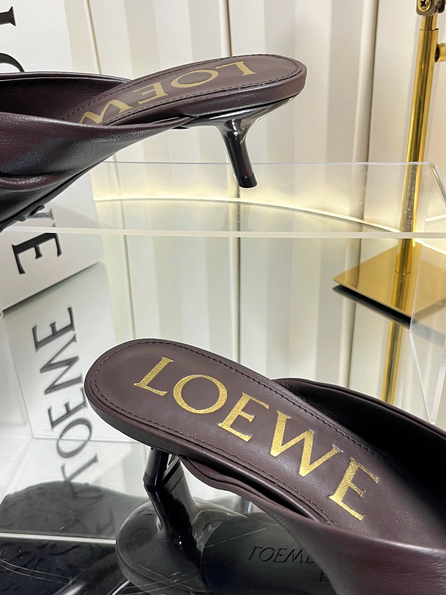 LOEWE 26S HEELED SANDALS 45 MM IN DARK BROWN CALFSKIN