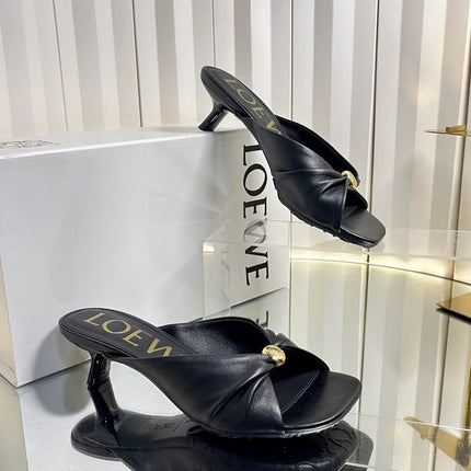 LOEWE 26S HEELED SANDALS 45 MM IN BLACK CALFSKIN