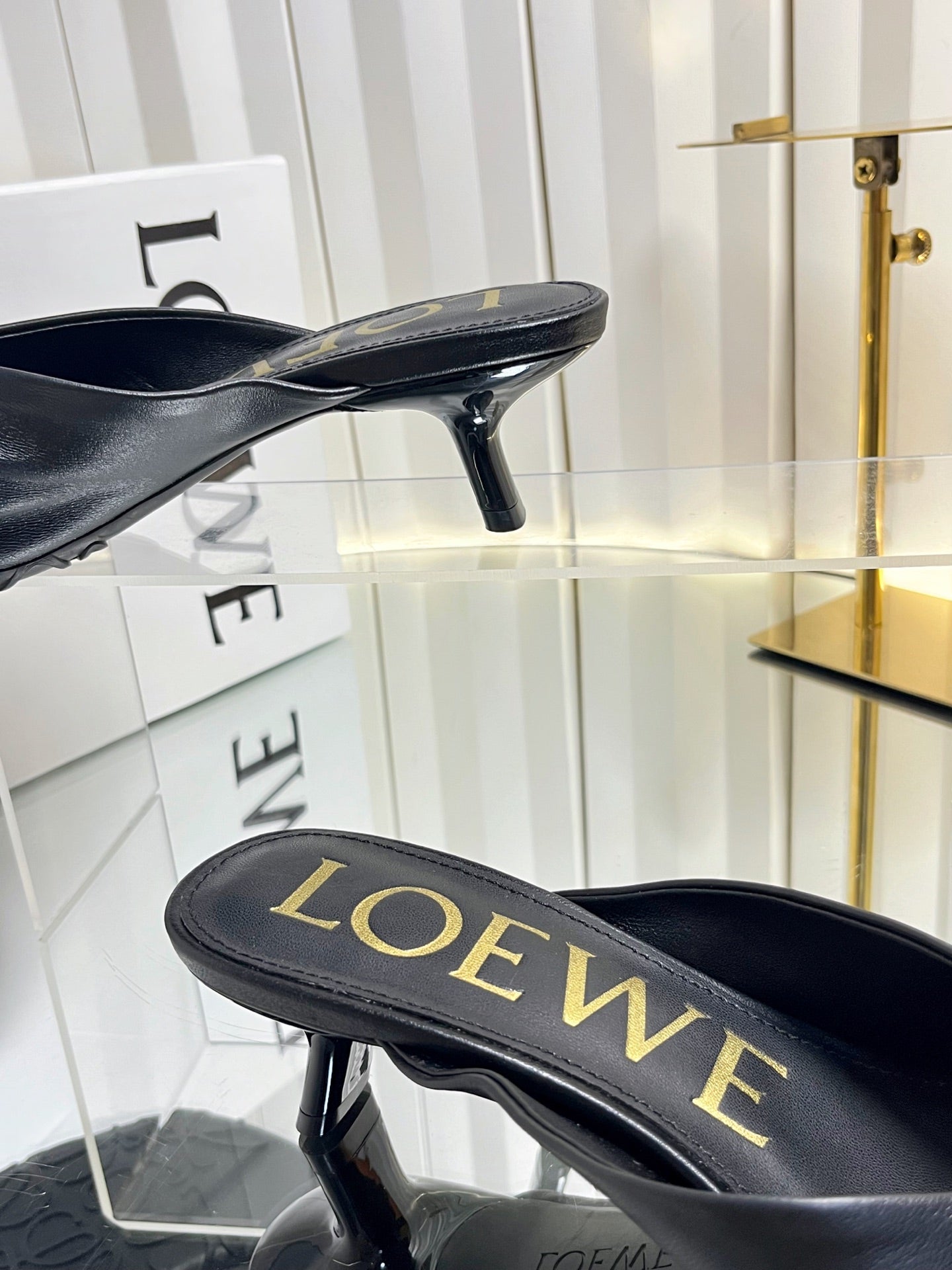 LOEWE 26S HEELED SANDALS 45 MM IN BLACK CALFSKIN