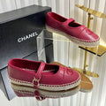 CHANEL 26S ESPADRILLE MARY JANE SHOES IN DARK RED LAMBSKIN