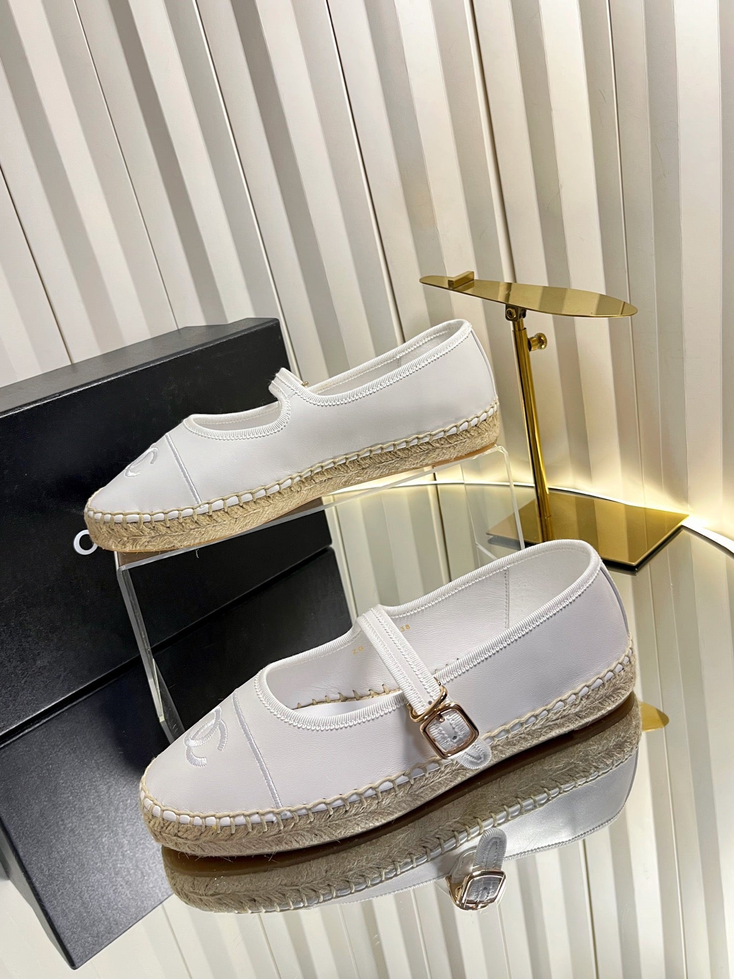 CHANEL 26S ESPADRILLE MARY JANE SHOES IN WHITE LAMBSKIN