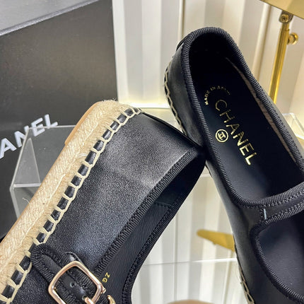 CHANEL 26S ESPADRILLE MARY JANE SHOES IN BLACK LAMBSKIN