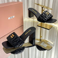 MIUMIU 26S PADDED MATELASSE MULE HEELS 65MM IN BLACK CALFSKIN GOLD HARDWARE