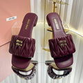 MIUMIU 26S MATELASSE SLIDES IN BURGUNDY RED CALFSKIN GOLD HARDWARE