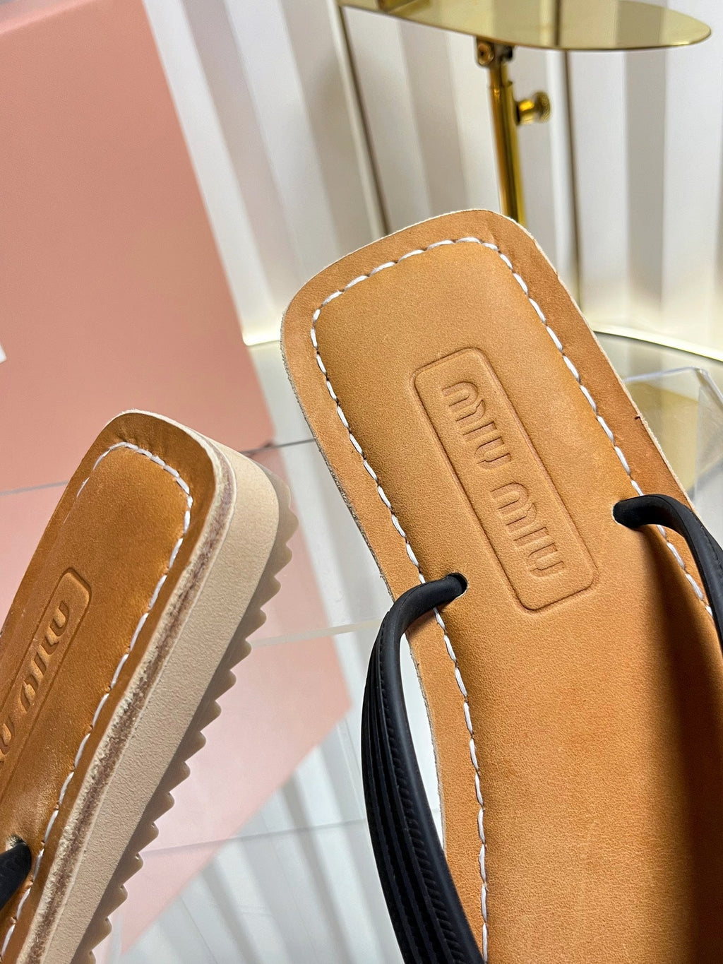 MIUMIU 26S THONG FLAT SANDALS IN BLACK CALFSKIN