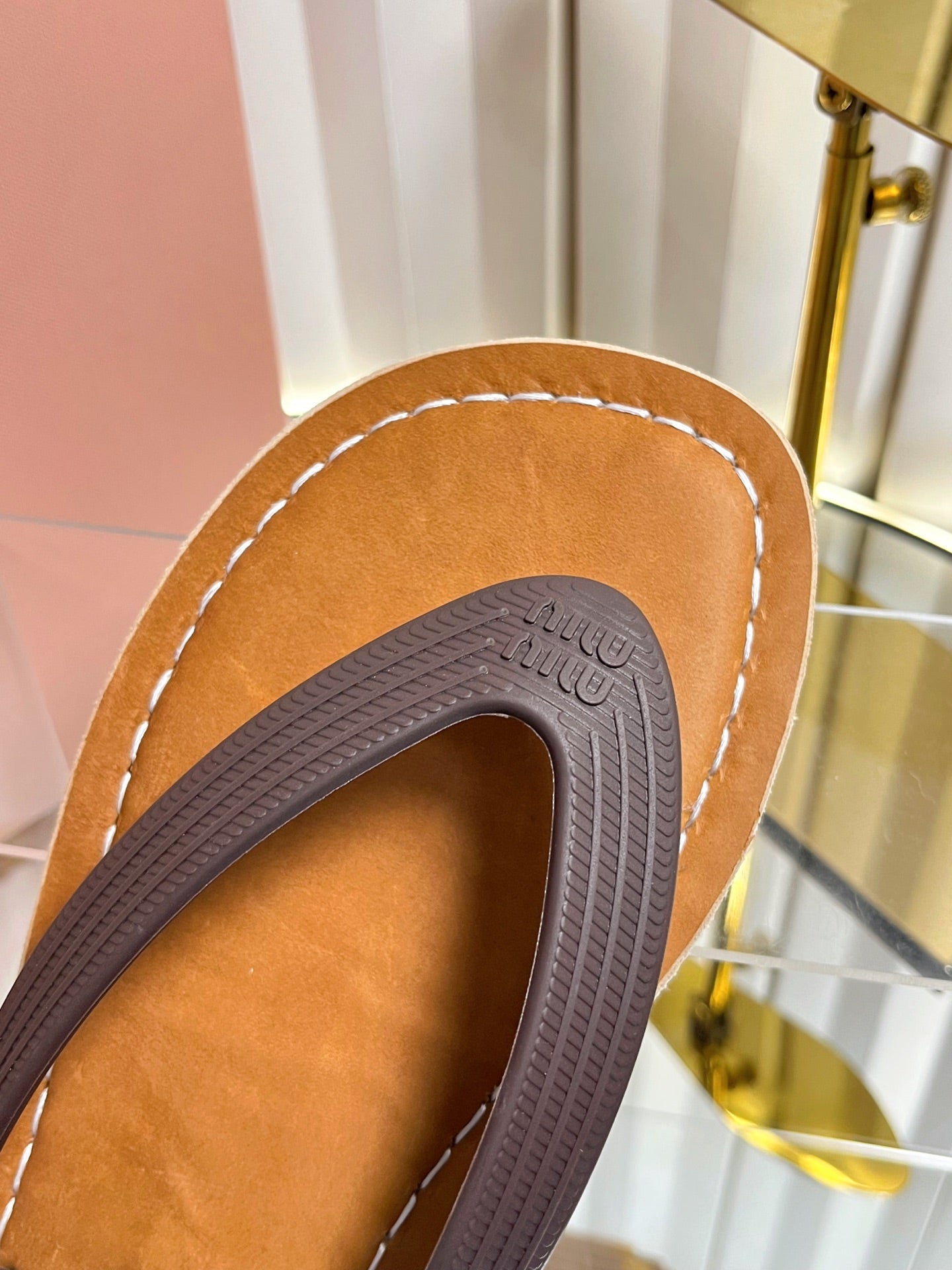 MIUMIU 26S THONG FLAT SANDALS IN DARK BROWN CALFSKIN