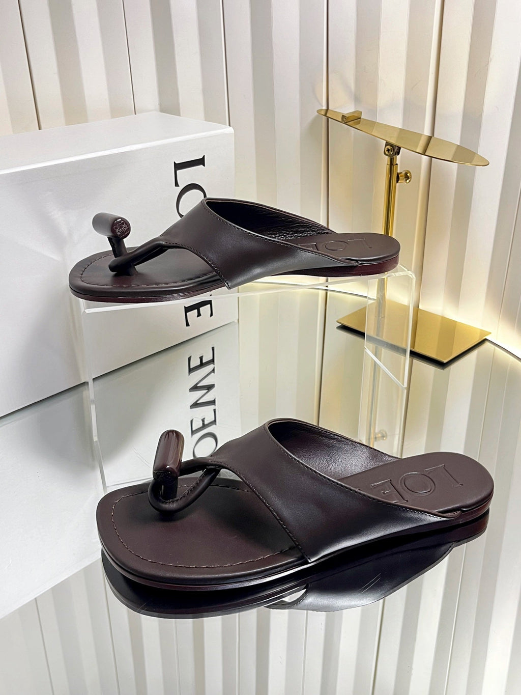 LOEWE 26S THONG SANDALS IN DARK BROWN CALFSKIN