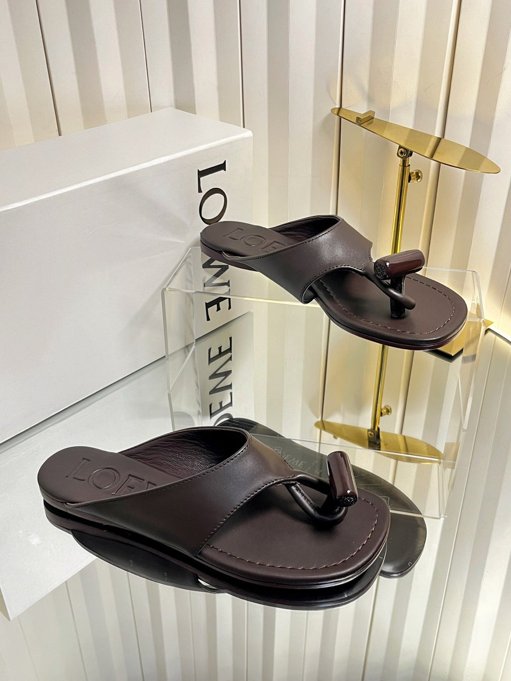 LOEWE 26S THONG SANDALS IN DARK BROWN CALFSKIN