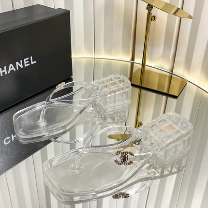 CHANEL 26S THONG SANDALS IN TRANSPARENT WHITE PVC