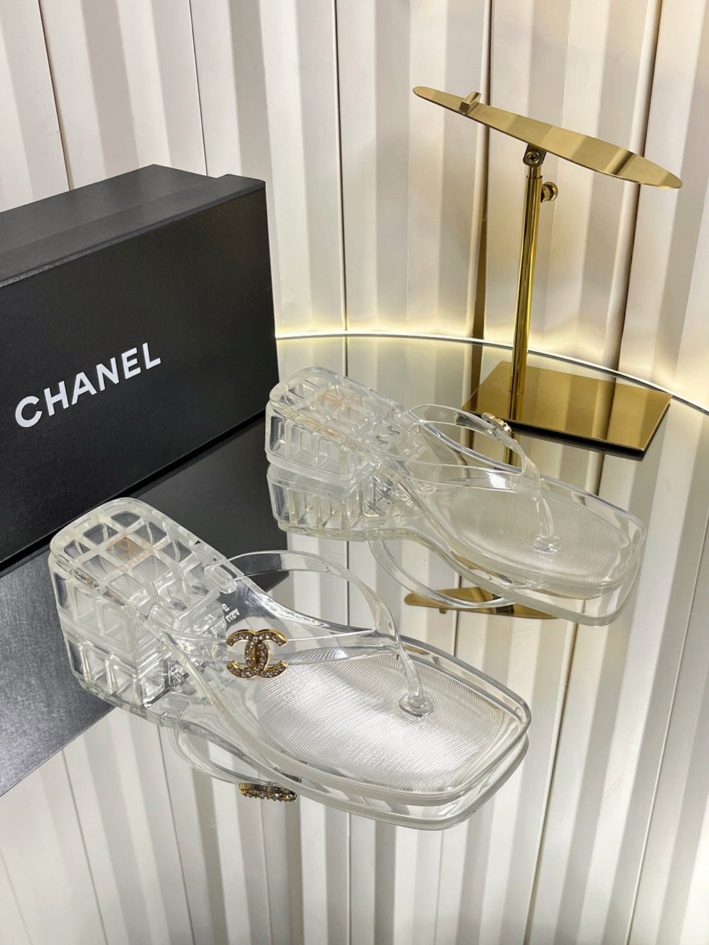 CHANEL 26S THONG SANDALS IN TRANSPARENT WHITE PVC