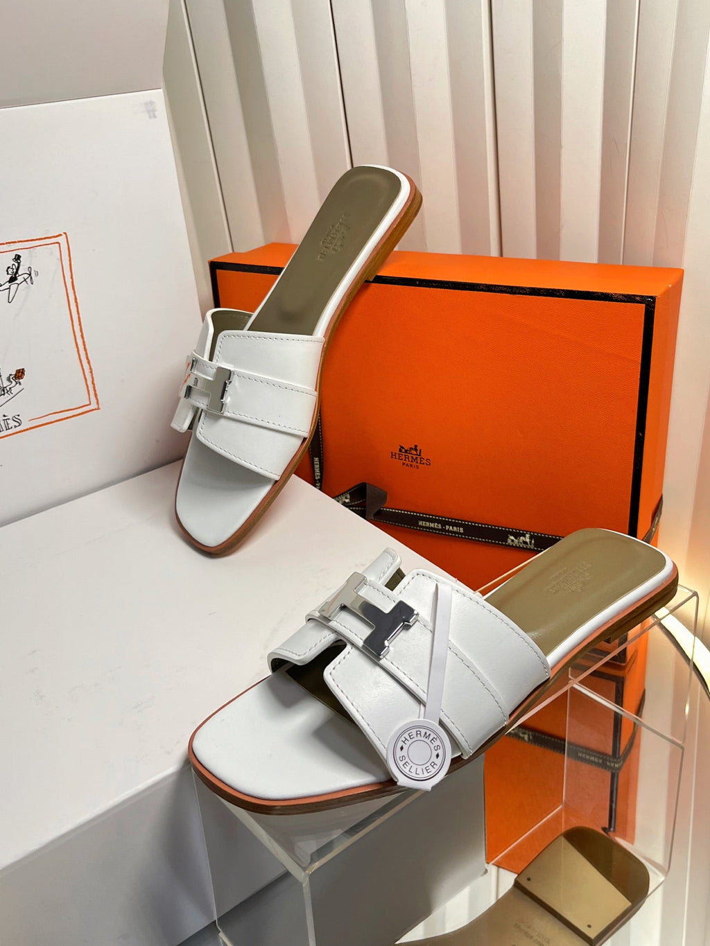 HM 26S ORAN SANDALS IN WHITE CALFSKIN SILVER HARDWARE
