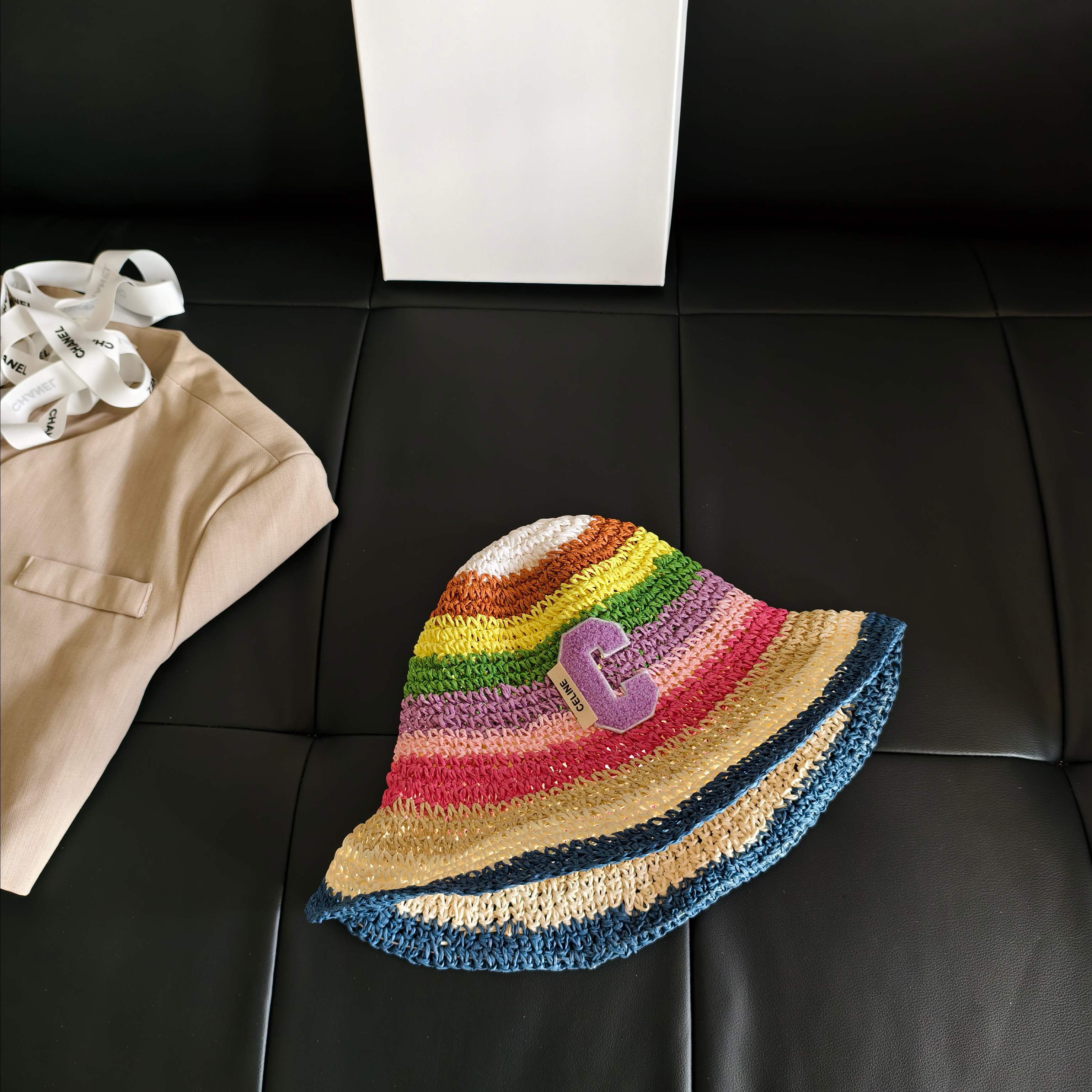 CELINE 26S RAINBOW WOVEN BUCKET HAT STYLE 7