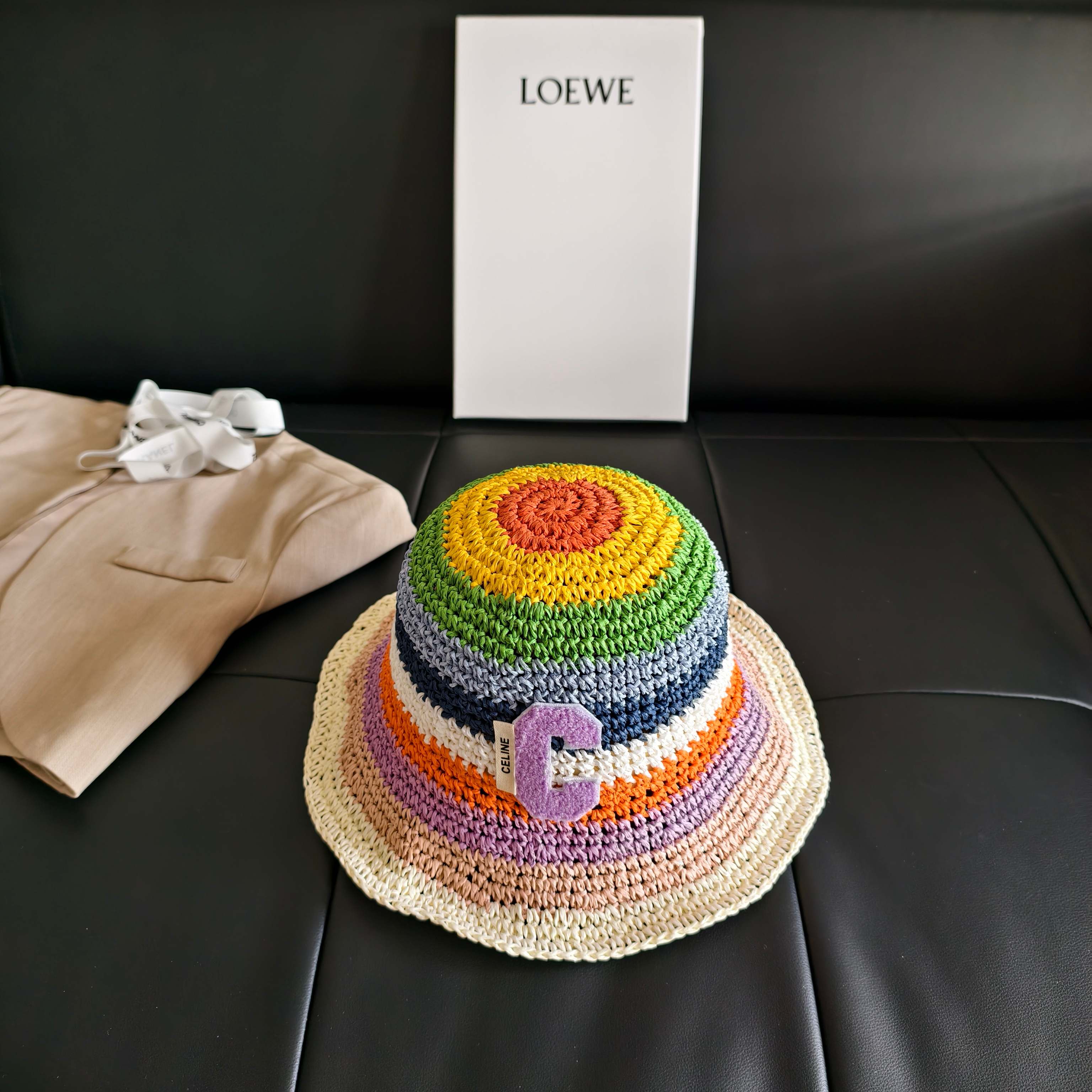 CELINE 26S RAINBOW WOVEN BUCKET HAT STYLE 6
