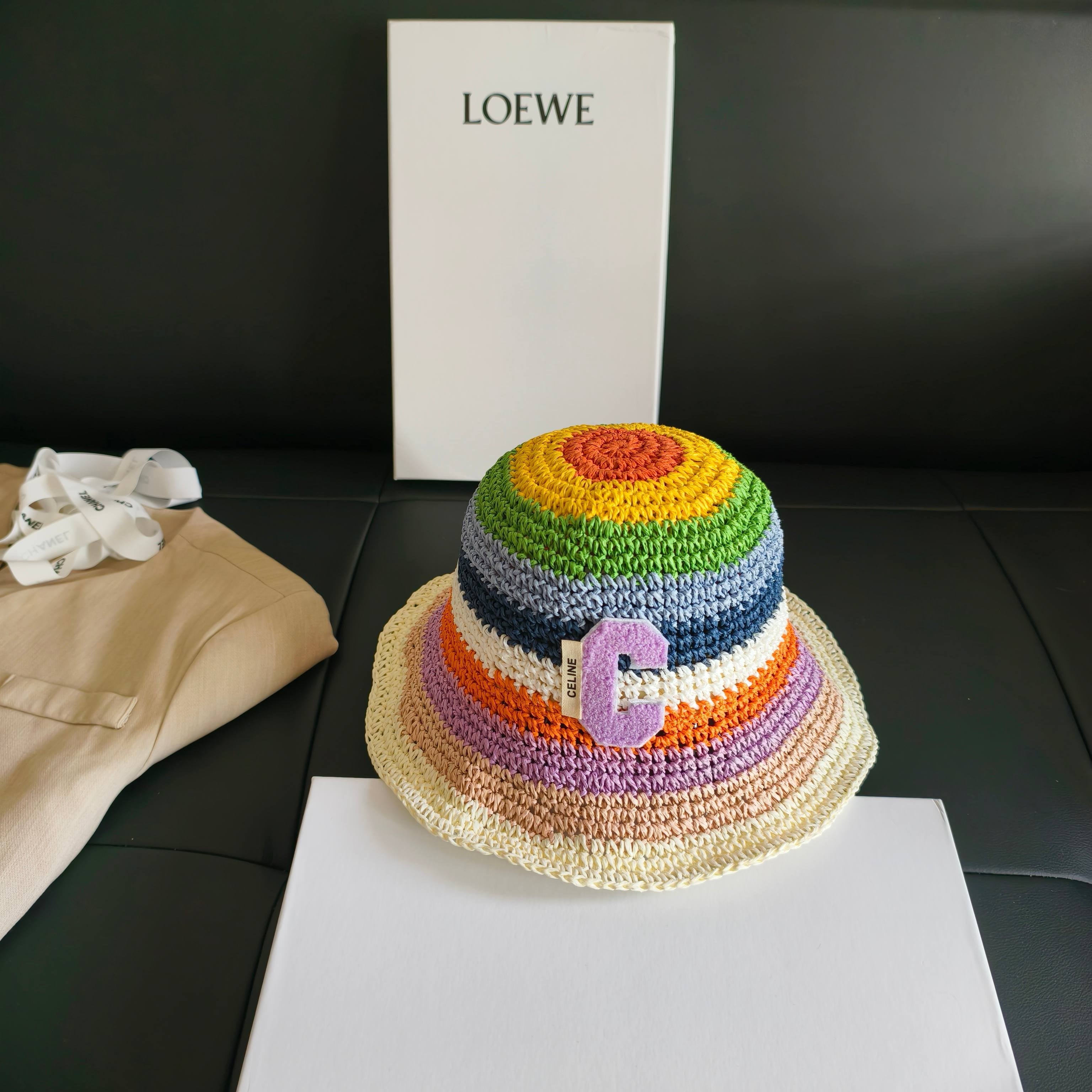 CELINE 26S RAINBOW WOVEN BUCKET HAT STYLE 6