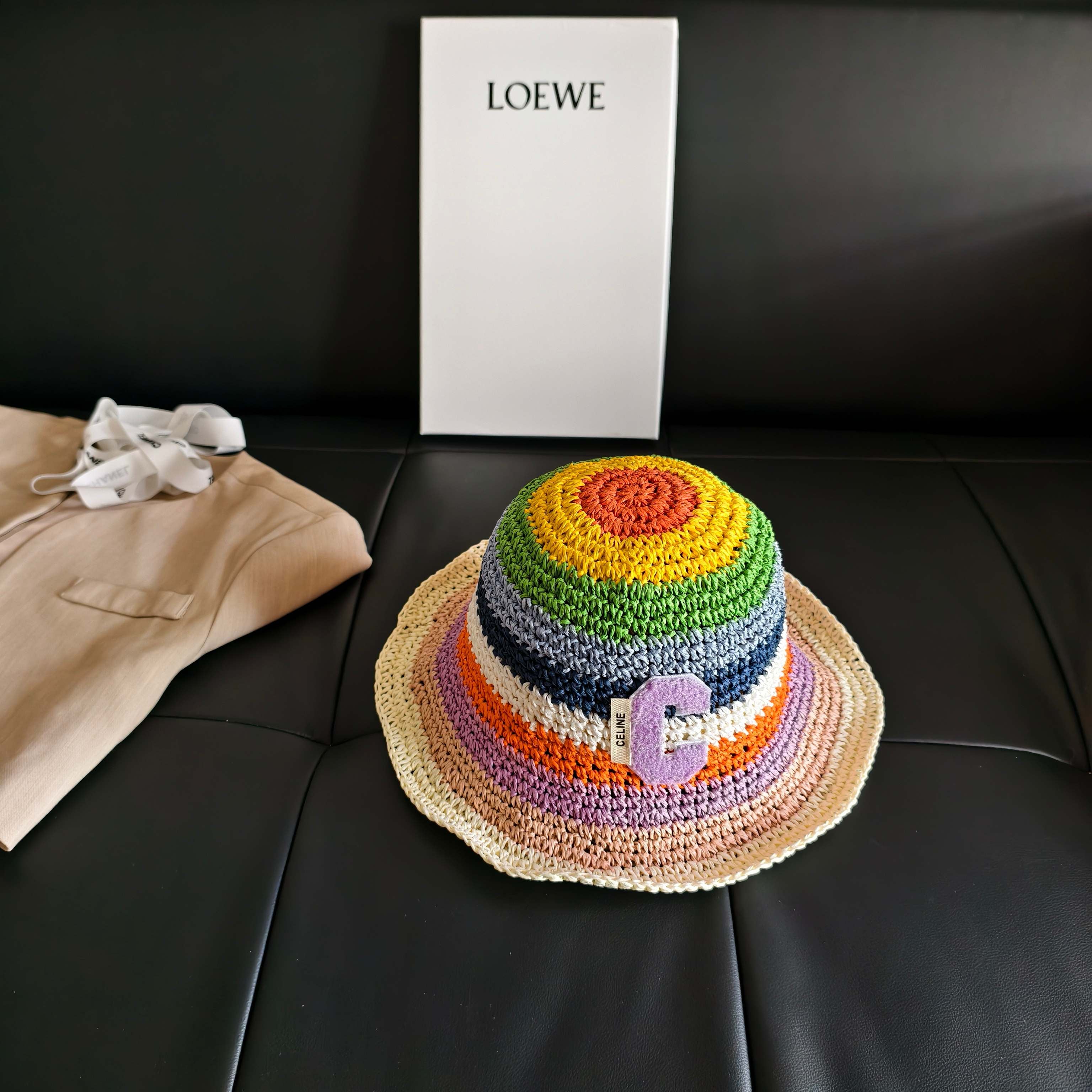 CELINE 26S RAINBOW WOVEN BUCKET HAT STYLE 6