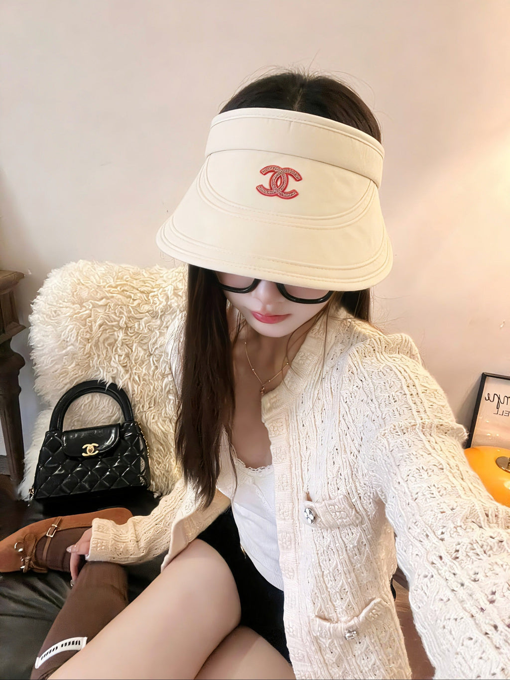 CHANEL 26S EMBROIDERED CC VISOR HAT 336145