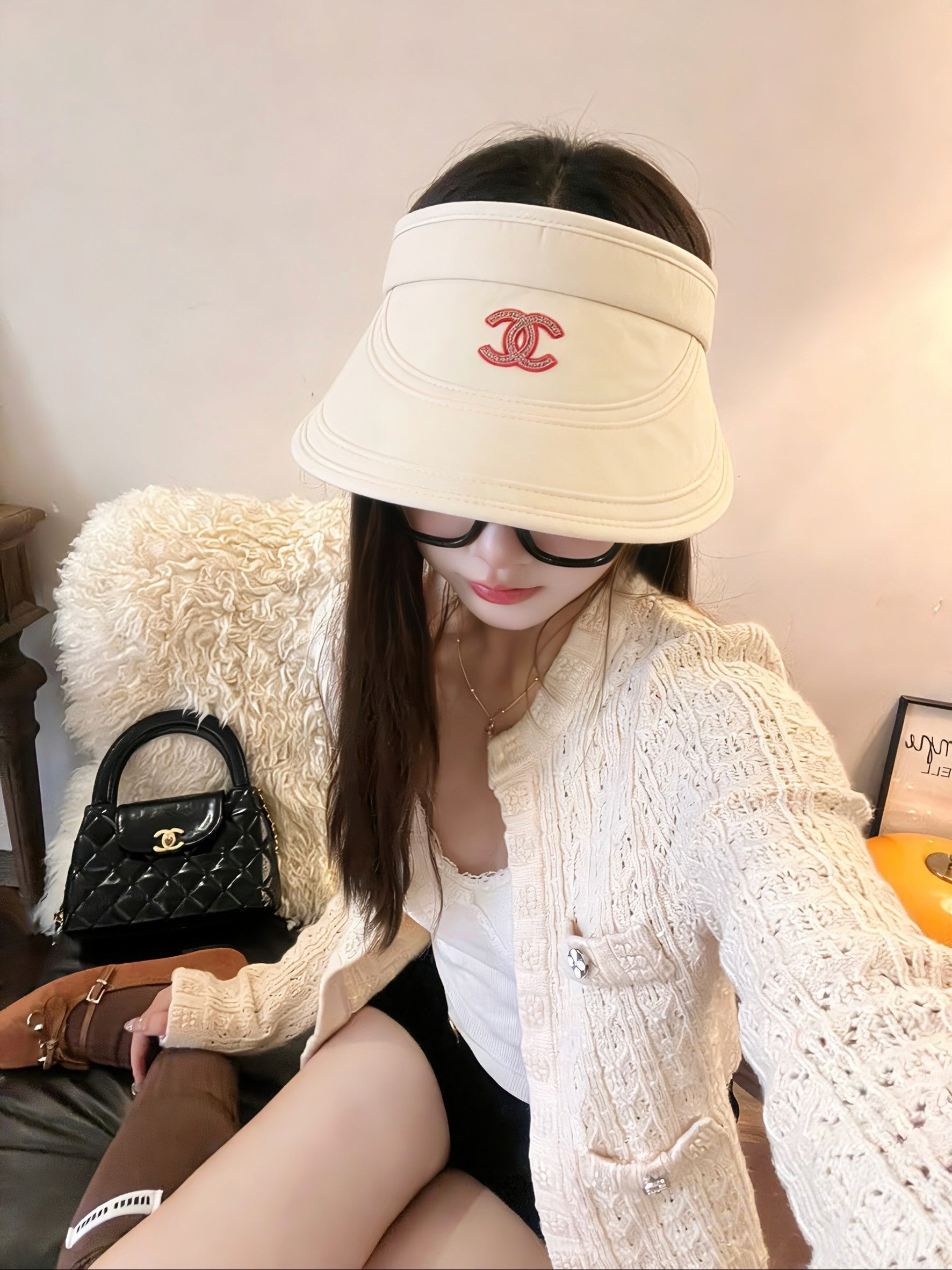 CHANEL 26S EMBROIDERED CC VISOR HAT 336145