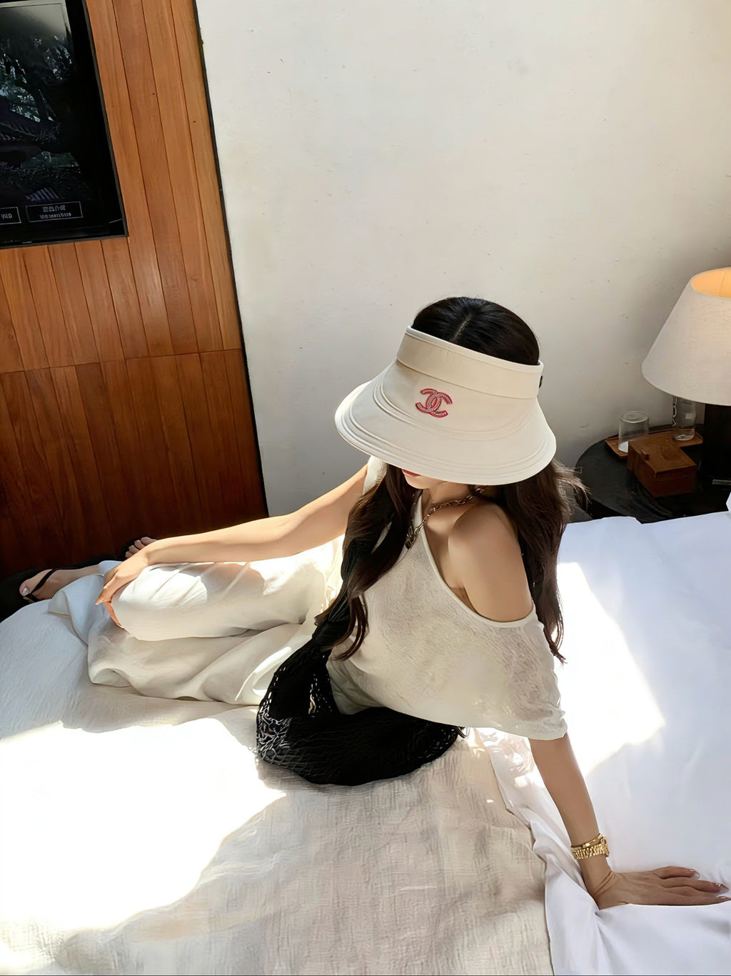 CHANEL 26S EMBROIDERED CC VISOR HAT 336145