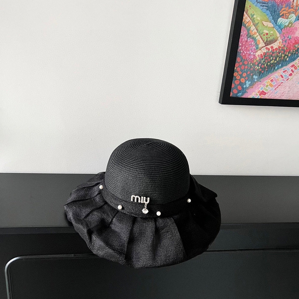 MIUMIU 26S STRAW HAT WITH PLEATED FABRIC 339476