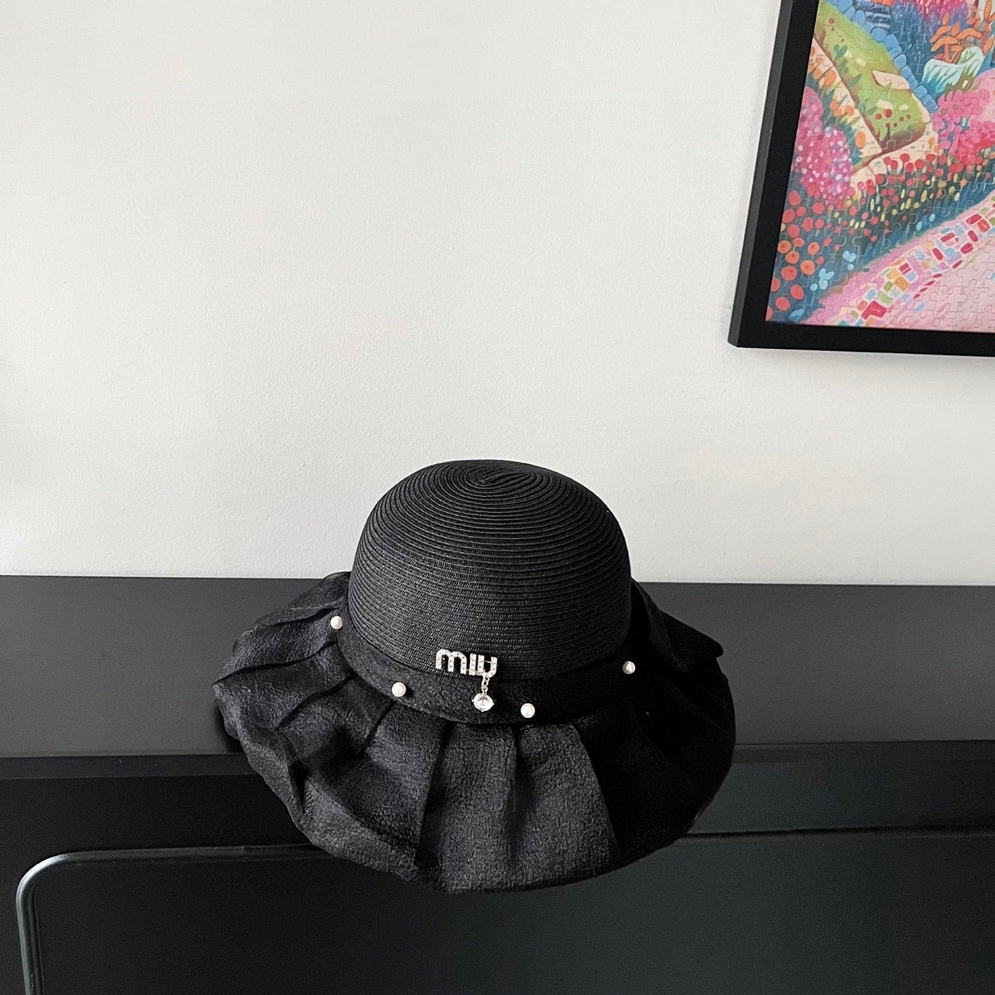 MIUMIU 26S STRAW HAT WITH PLEATED FABRIC 339476