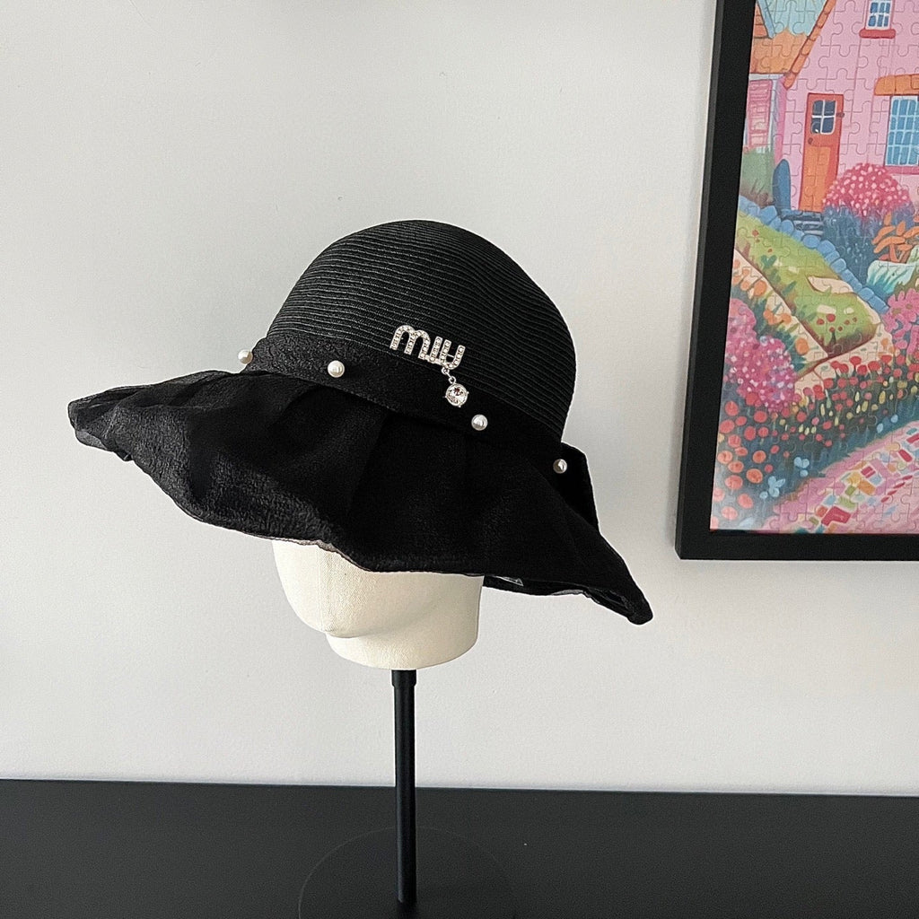 MIUMIU 26S STRAW HAT WITH PLEATED FABRIC 339476