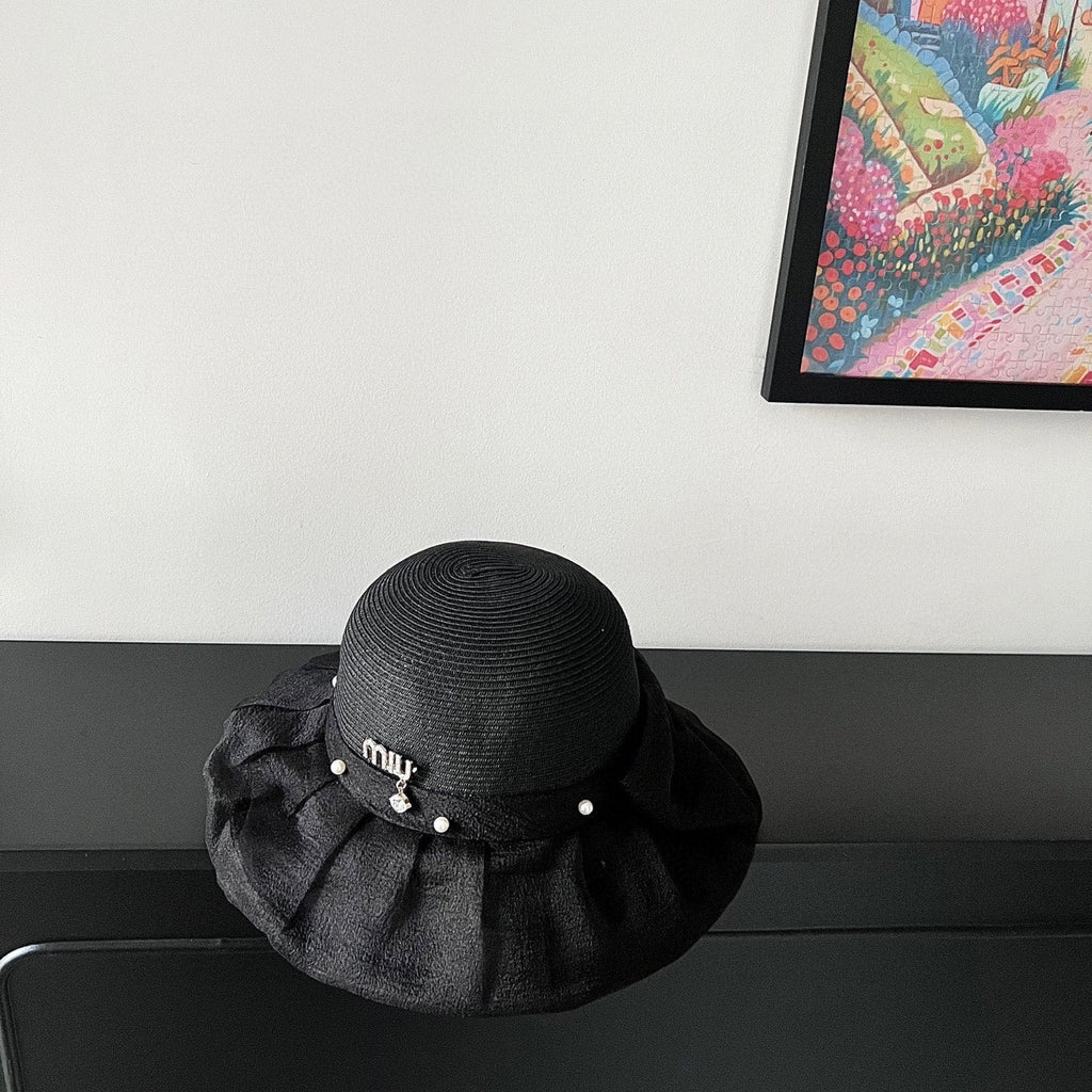 MIUMIU 26S STRAW HAT WITH PLEATED FABRIC 339476