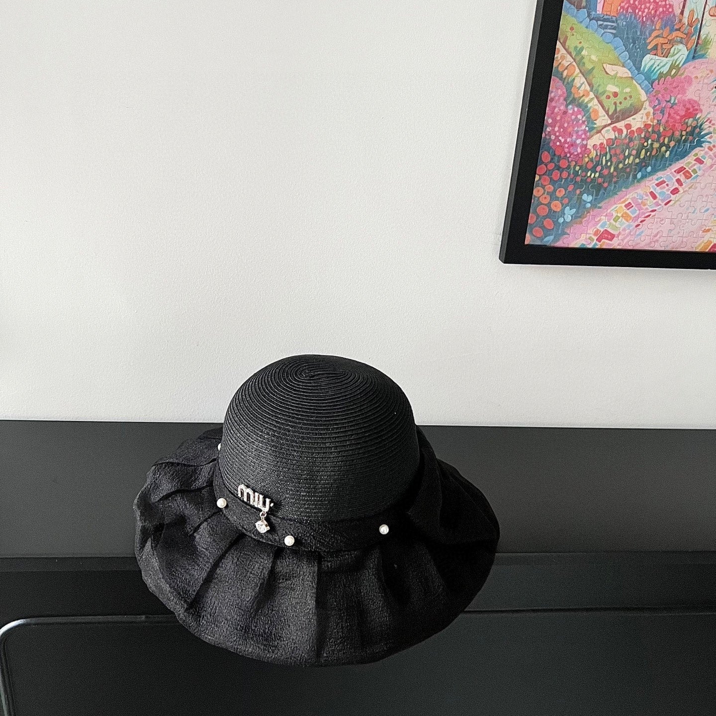 MIUMIU 26S STRAW HAT WITH PLEATED FABRIC 339476