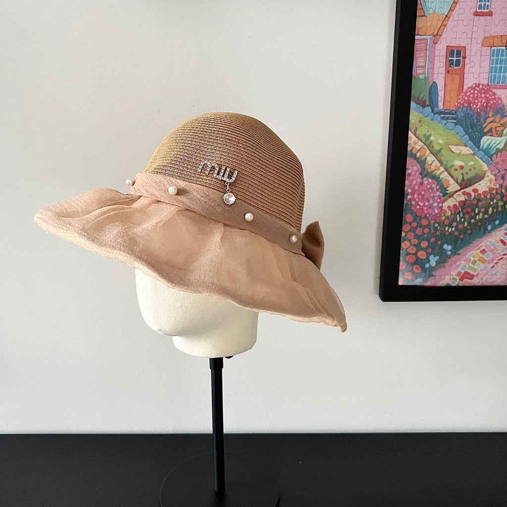 MIUMIU 26S STRAW HAT WITH PLEATED FABRIC 339474