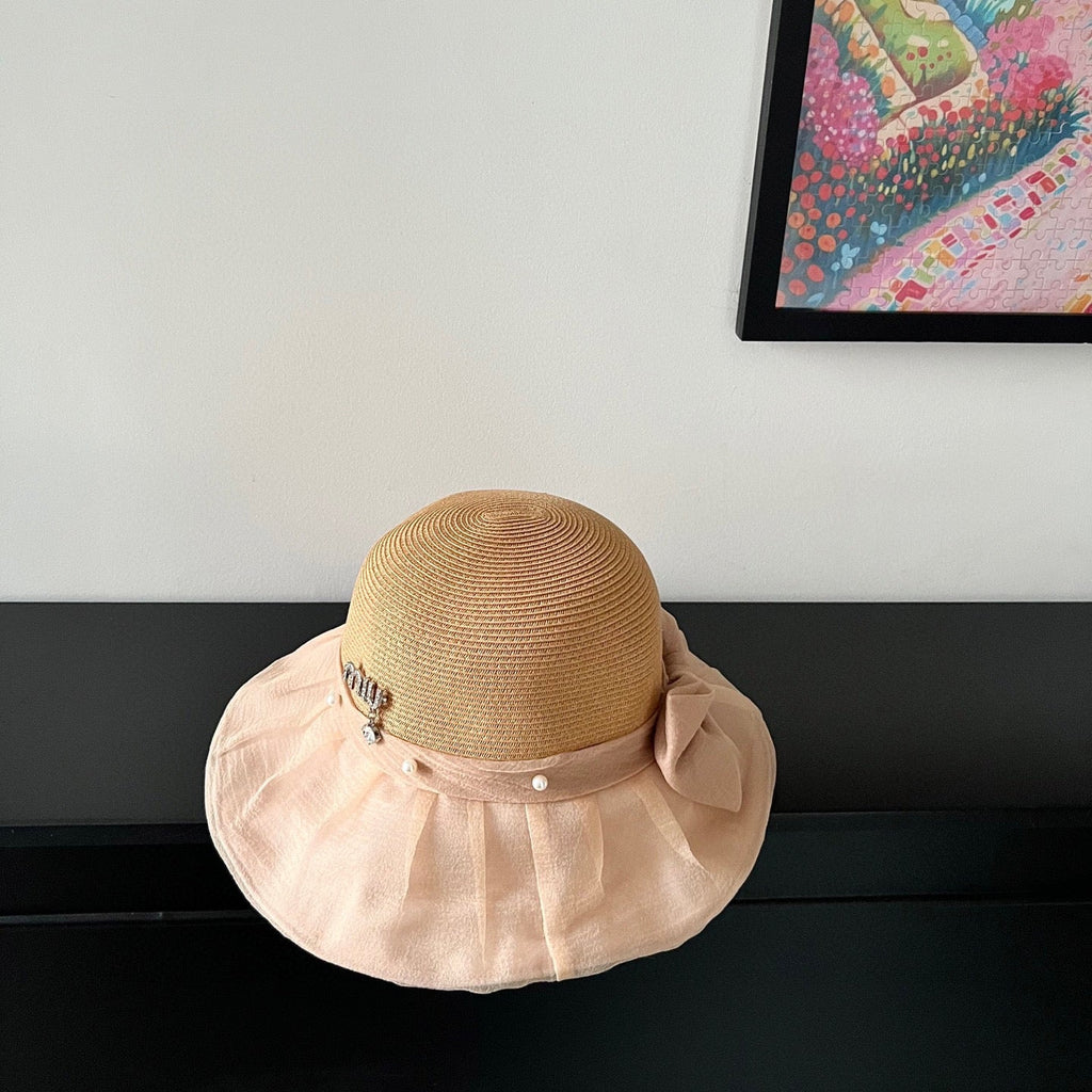 MIUMIU 26S STRAW HAT WITH PLEATED FABRIC 339474