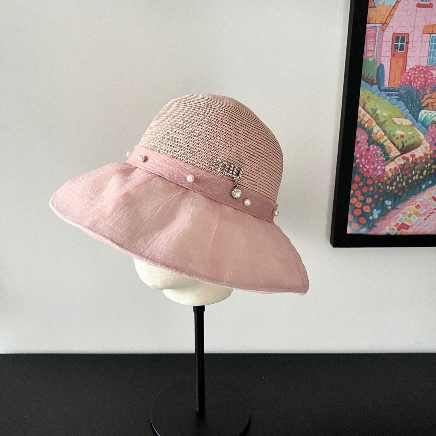 MIUMIU 26S STRAW HAT WITH PLEATED FABRIC 339475
