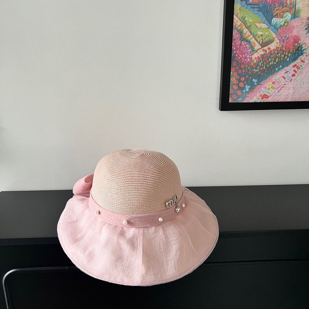 MIUMIU 26S STRAW HAT WITH PLEATED FABRIC 339475