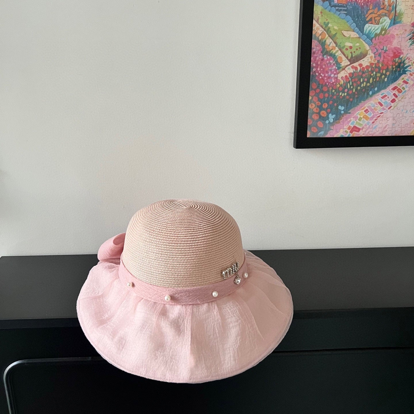 MIUMIU 26S STRAW HAT WITH PLEATED FABRIC 339475