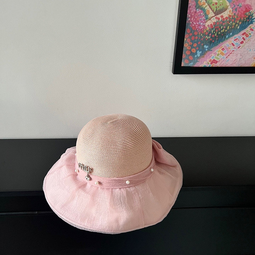 MIUMIU 26S STRAW HAT WITH PLEATED FABRIC 339475