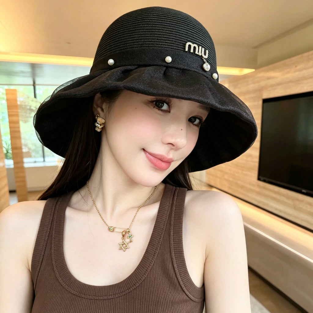 MIUMIU 26S STRAW HAT WITH PLEATED FABRIC 339476