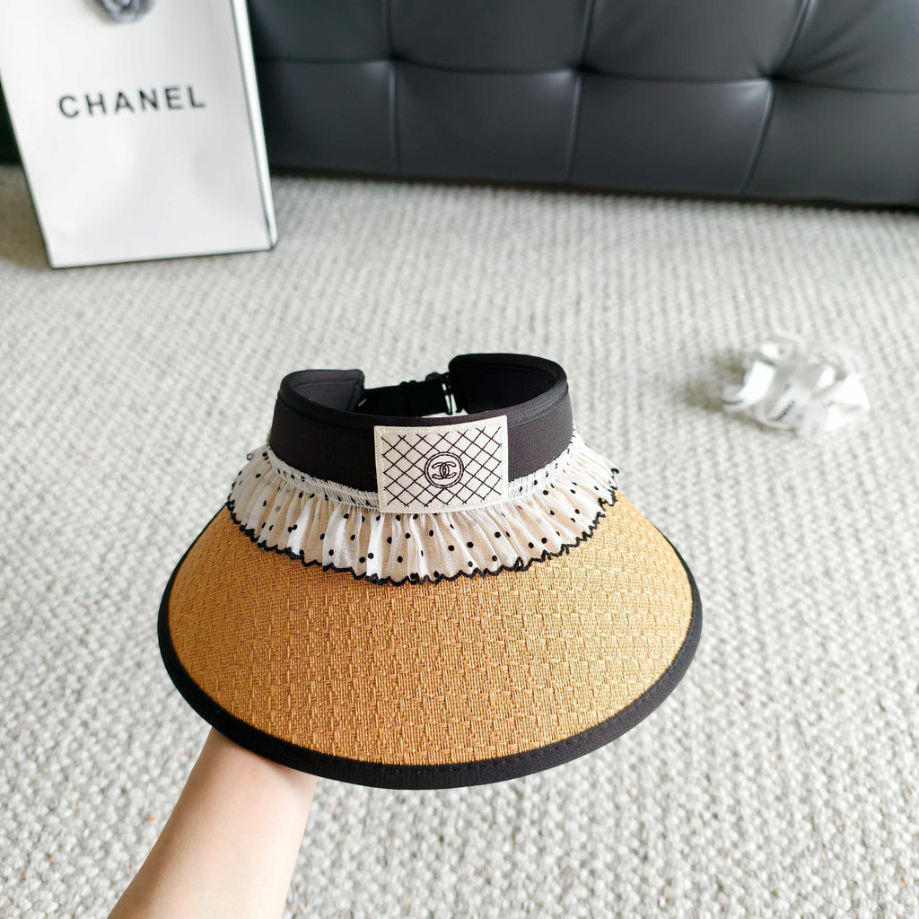 CHANEL 26S RUFFLED POLKA DOT STRIP VISOR HAT 336142