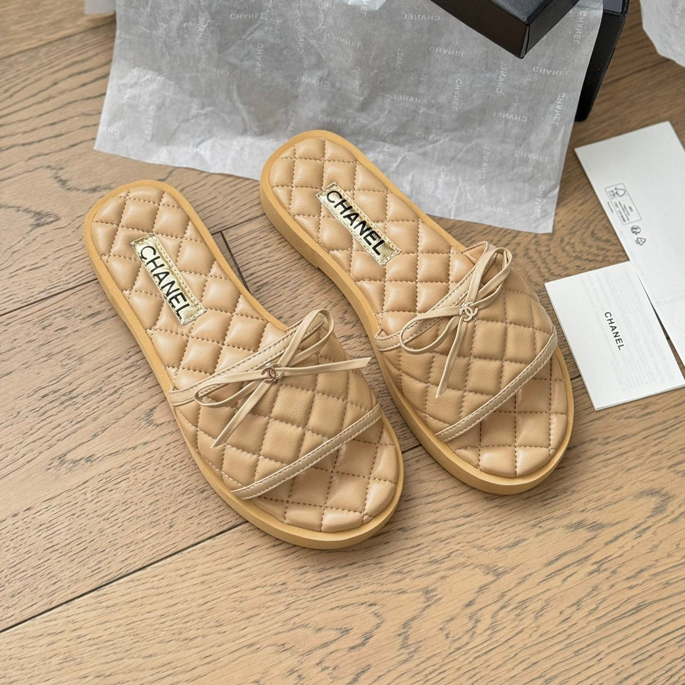 Double C  New Butterfly Button Slippers Yellow Cream Lambskin