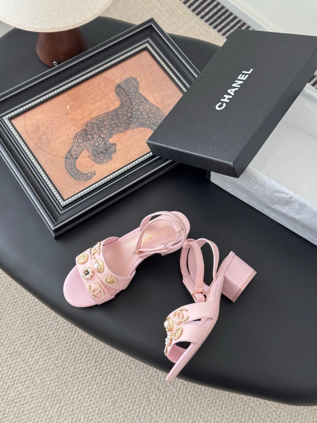 HIGH SANDALS IN PINK TWEED WITH LOGO STICKER DETAIL